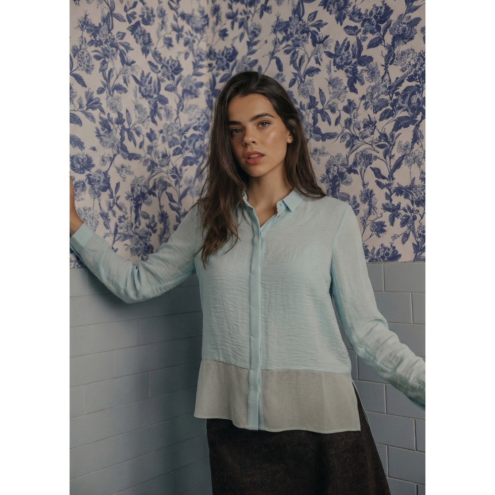Tahari Women's Sea Foam Green Button‑Up Blouse Business Casual Top Size XS